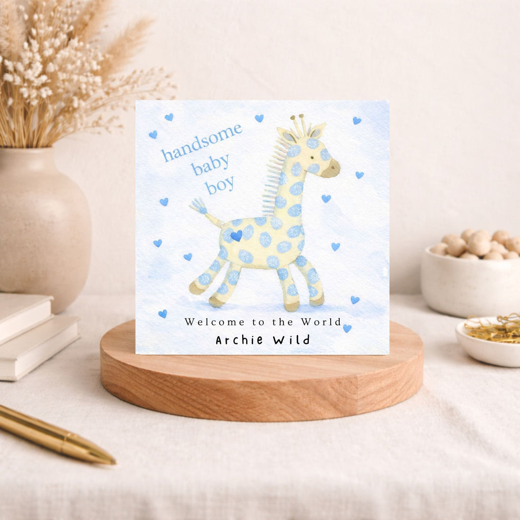 Personalised Baby Giraffe Card – New Baby Boy or Girl