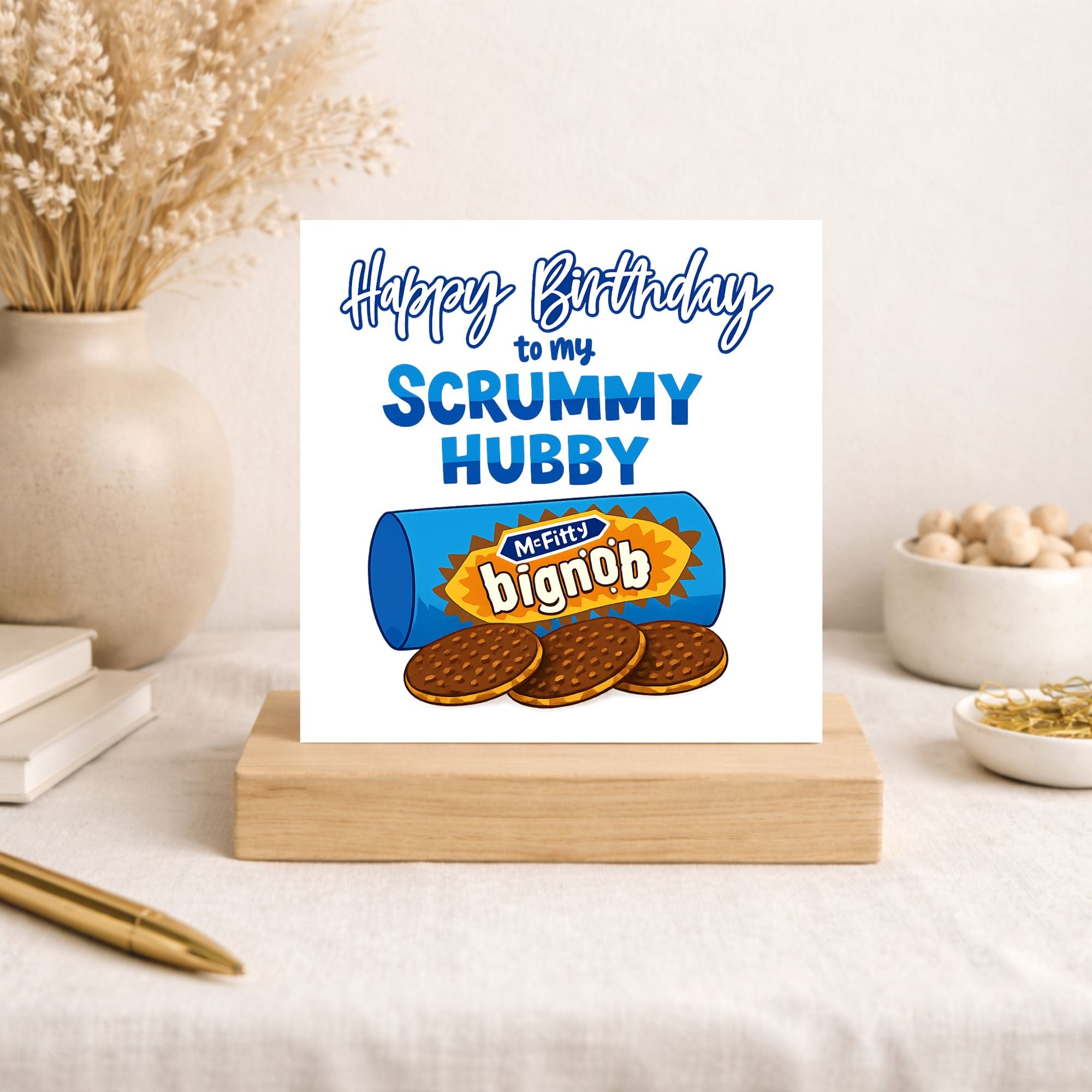Funny Husband Birthday Card – “Scrummy Hubby” Biscuit Pun Card – Cute Foodie Birthday Card for Husband