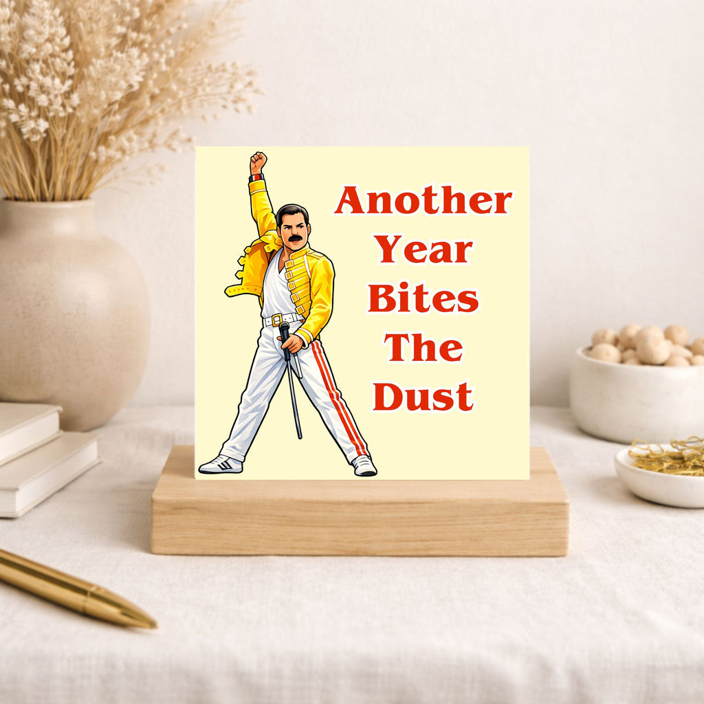 Funny Freddie Mercury Birthday Card – Another Year Bites The Dust Card – Queen Inspired Birthday Card – Music Lover Birthday Card – Funny Friend Card
