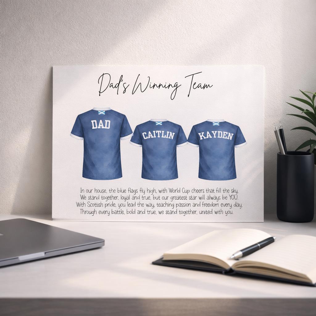 Personalised Scotland Football Family Print – Dad’s Winning Team A4 Gift