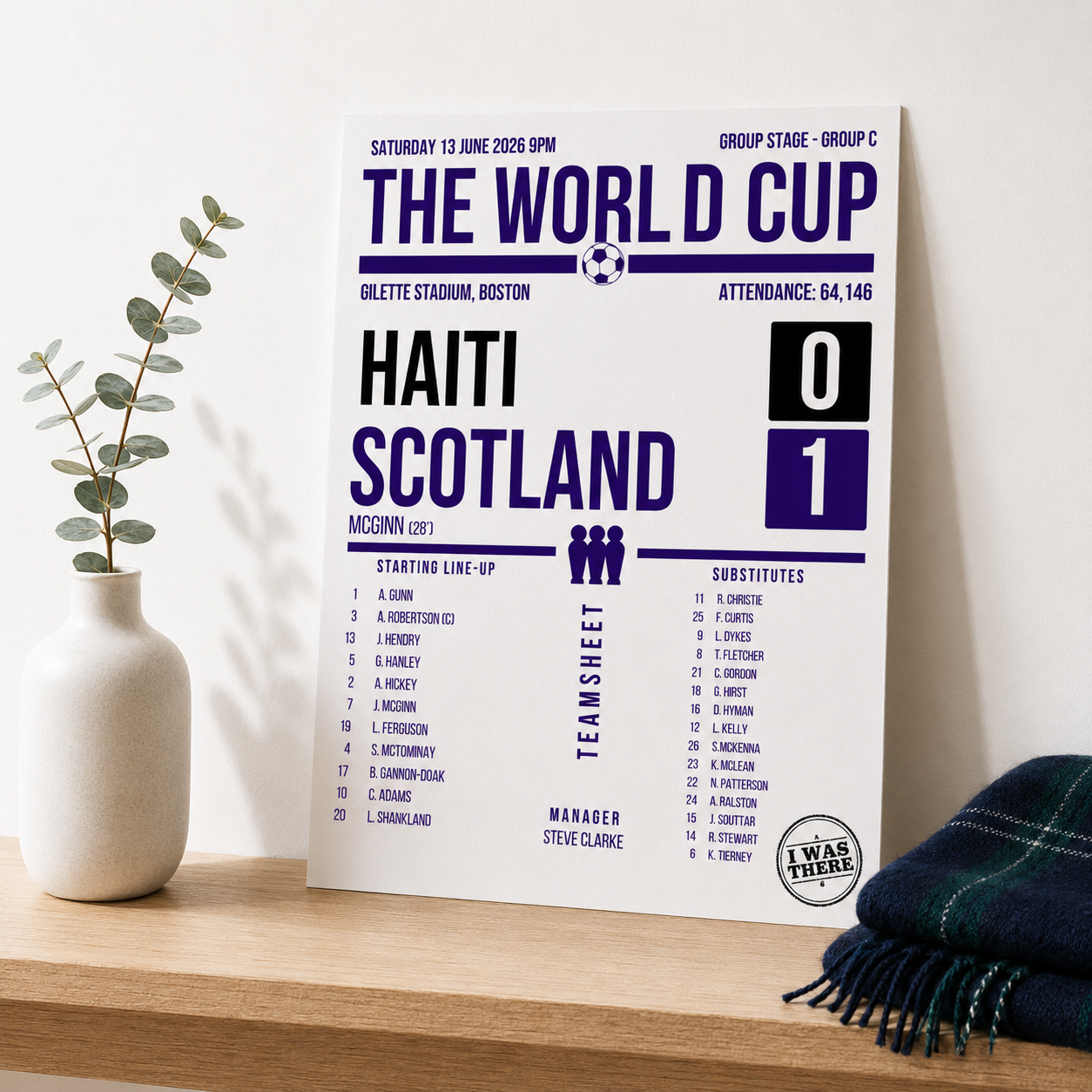 Scotland World Cup 2026 Haiti 0-1 Scotland A4 Print | Matchday Team Sheet Poster
