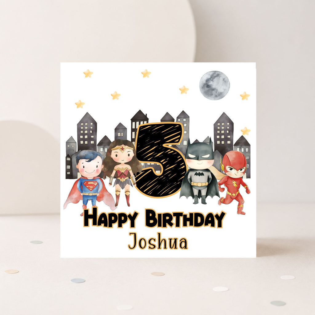 Personalised Superhero Birthday Card – Any Age & Name | Boys Birthday Card | Superman Batman Flash Wonder Woman