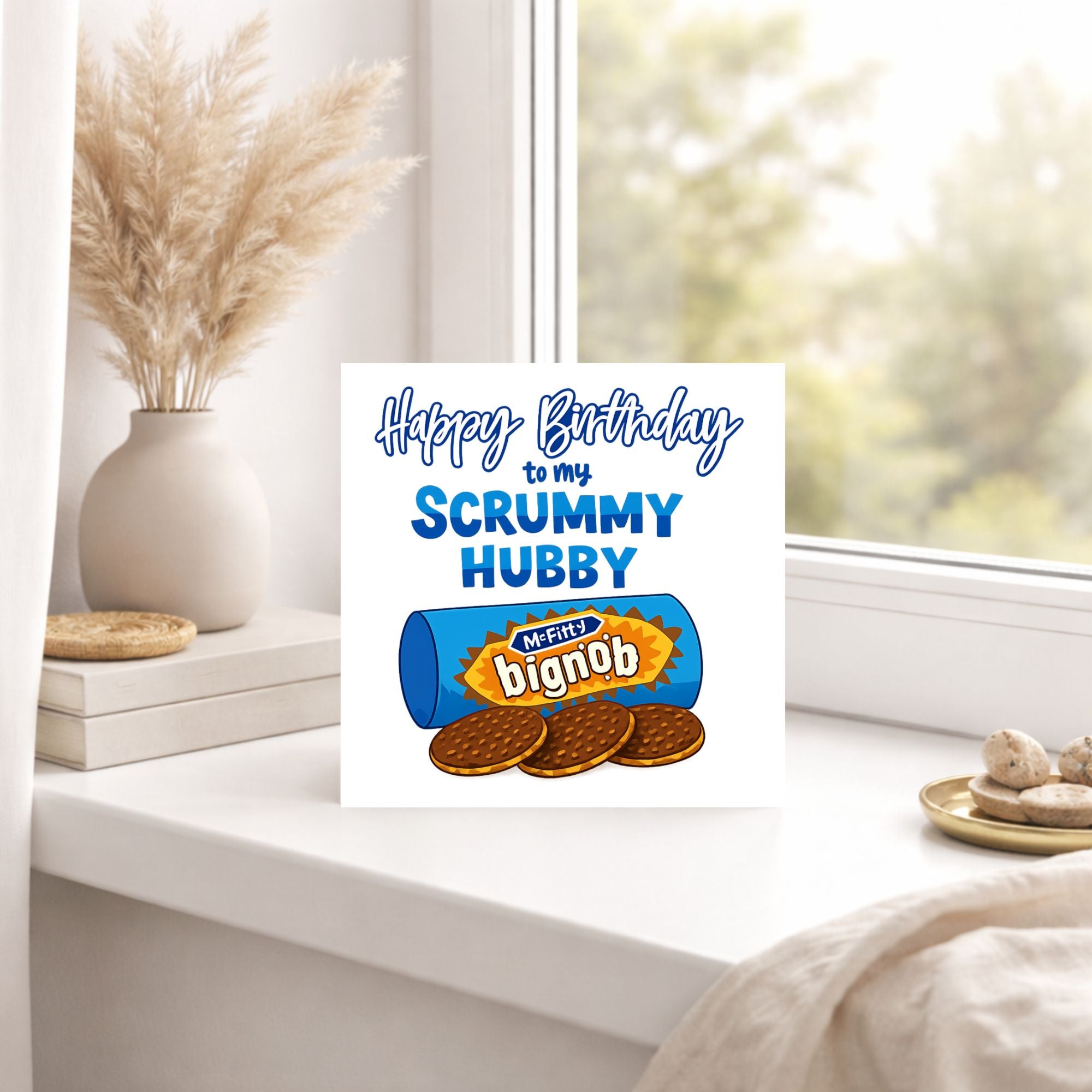 Funny Husband Birthday Card – “Scrummy Hubby” Biscuit Pun Card – Cute Foodie Birthday Card for Husband