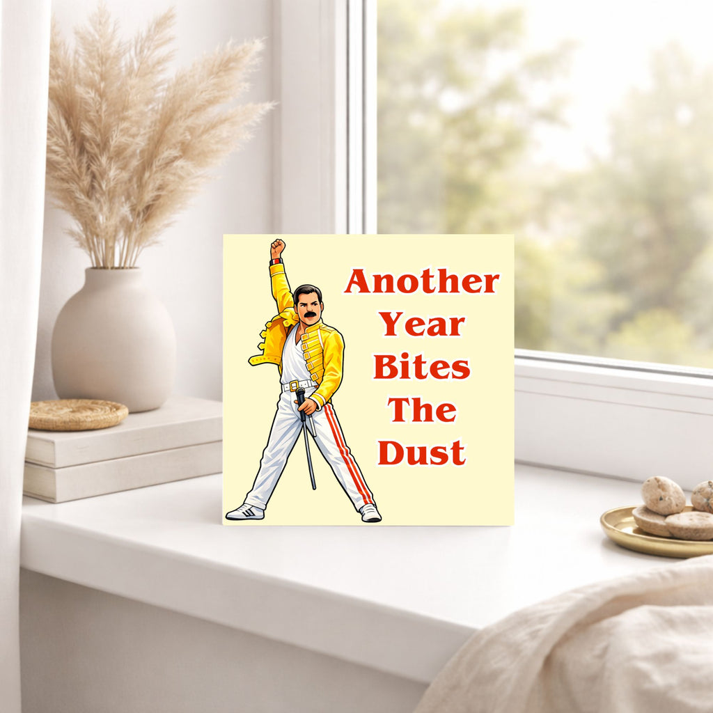 Funny Freddie Mercury Birthday Card – Another Year Bites The Dust Card – Queen Inspired Birthday Card – Music Lover Birthday Card – Funny Friend Card