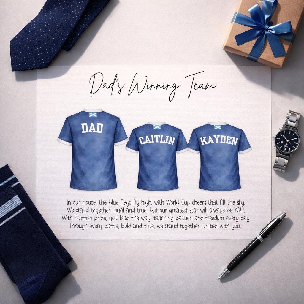Personalised Scotland Football Family Print – Dad’s Winning Team A4 Gift