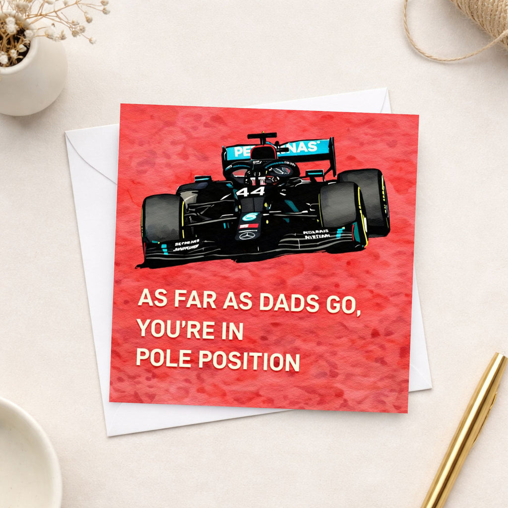 Funny Formula Racing Father’s Day Card – Pole Position Dad Card