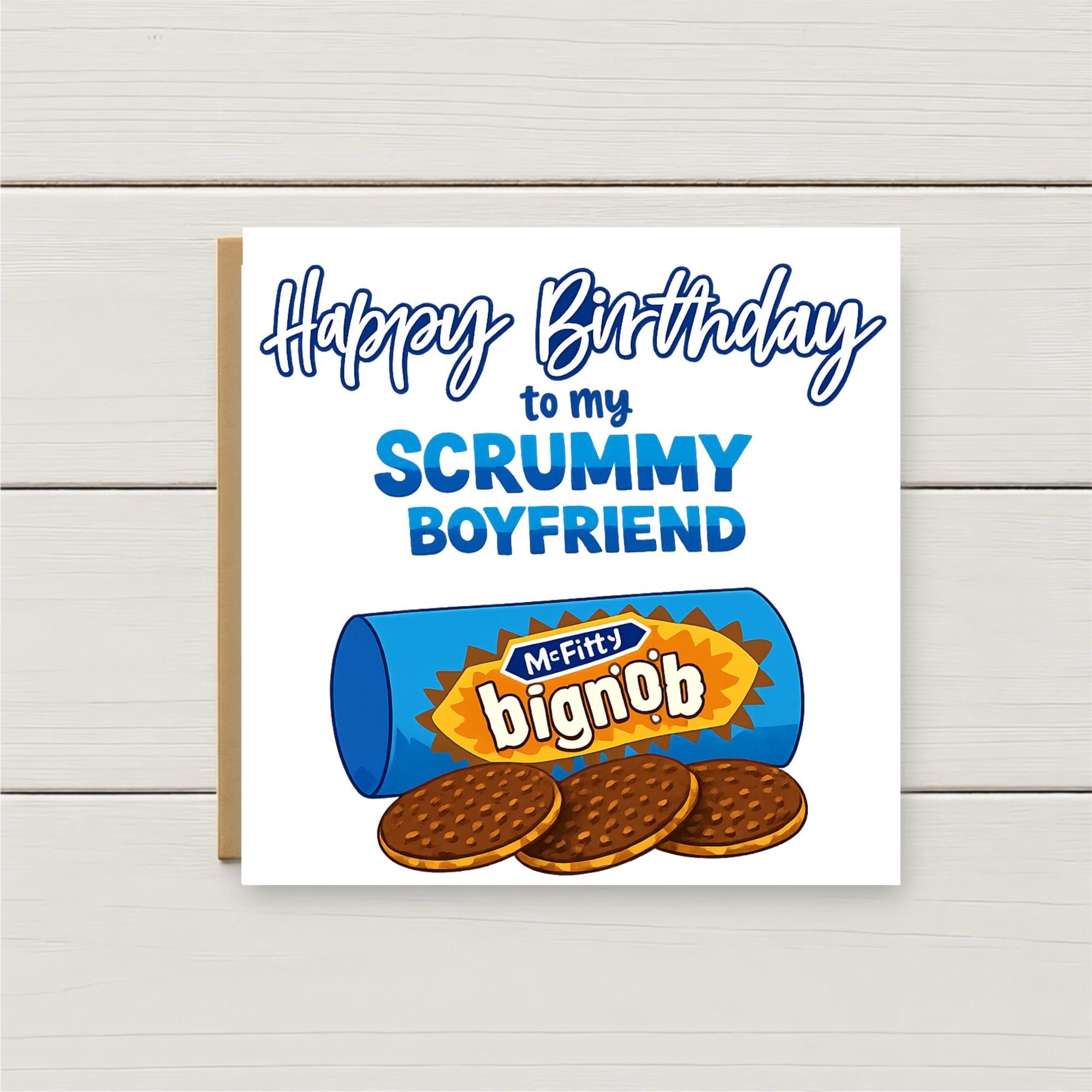 Funny Boyfriend Birthday Card – “Scrummy Boyfriend” Biscuit Pun Card – Cute Foodie Birthday Card for Him