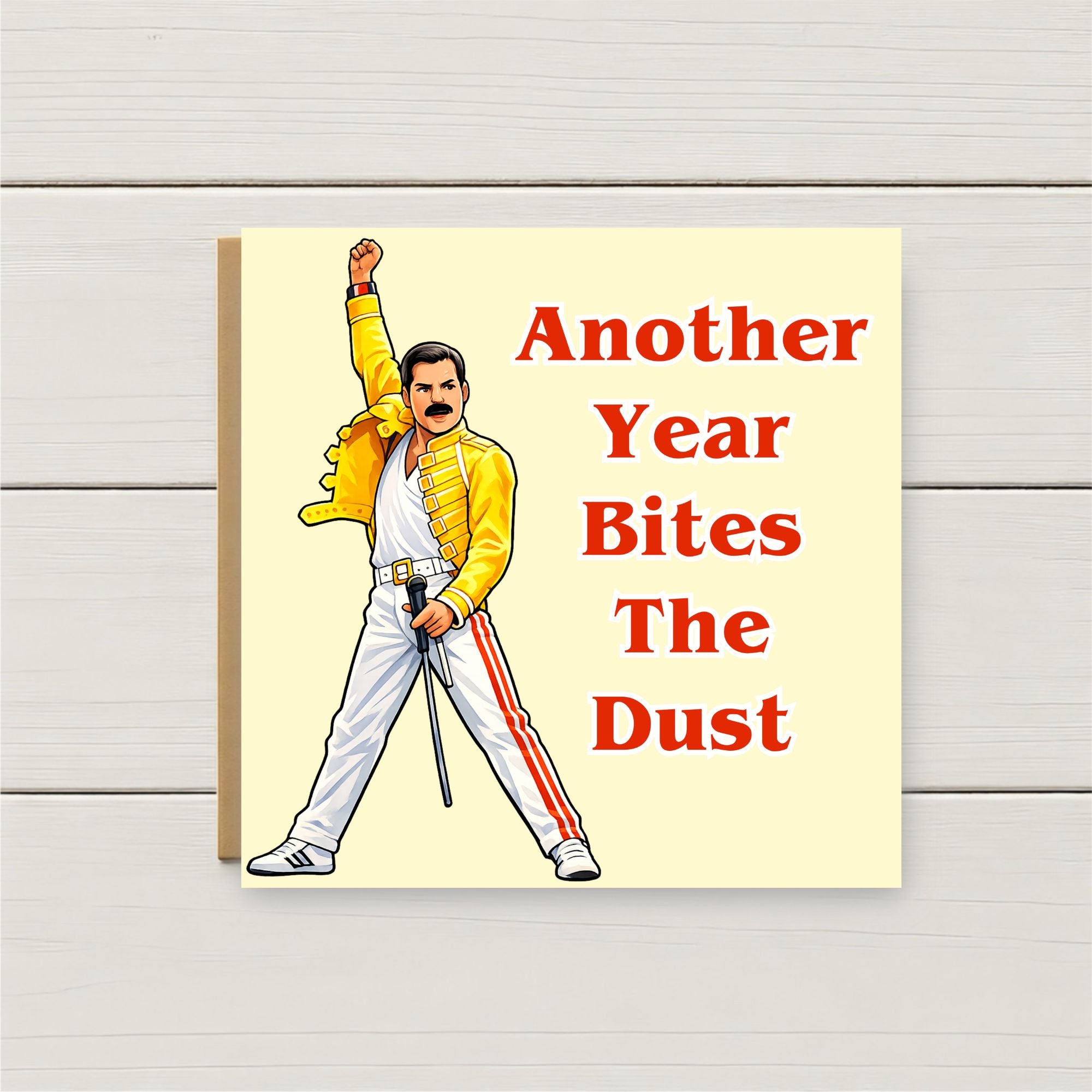 Funny Freddie Mercury Birthday Card – Another Year Bites The Dust Card – Queen Inspired Birthday Card – Music Lover Birthday Card – Funny Friend Card