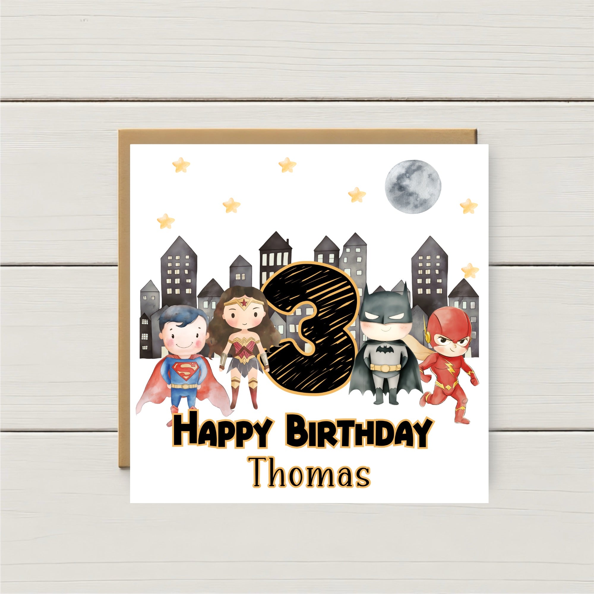 Personalised Superhero Birthday Card – Any Age & Name | Boys Birthday Card | Superman Batman Flash Wonder Woman