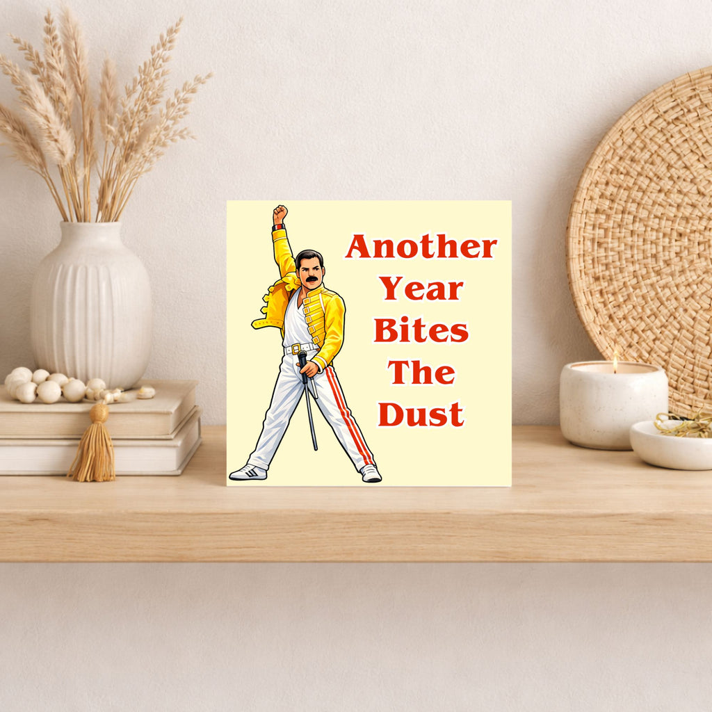 Funny Freddie Mercury Birthday Card – Another Year Bites The Dust Card – Queen Inspired Birthday Card – Music Lover Birthday Card – Funny Friend Card