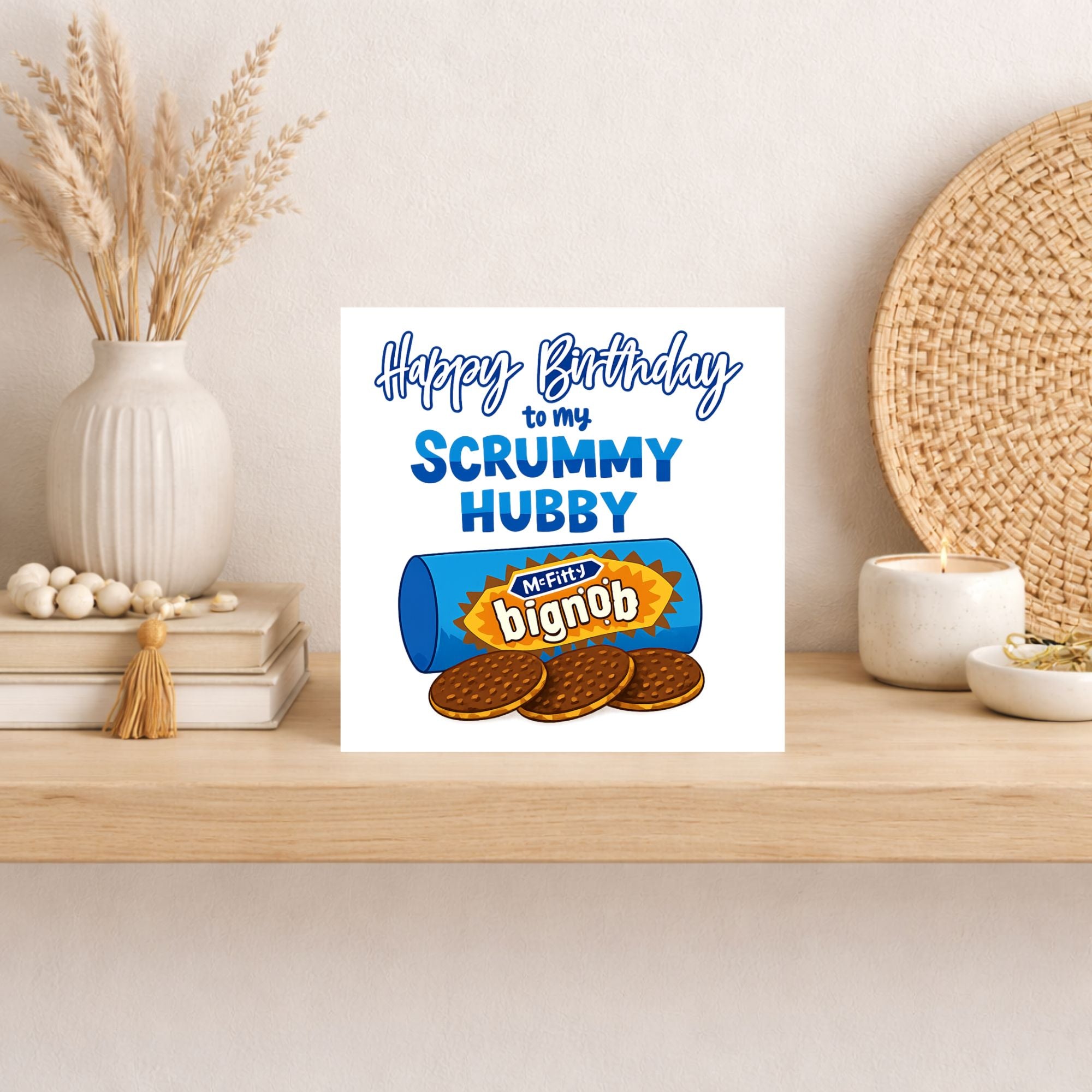 Funny Husband Birthday Card – “Scrummy Hubby” Biscuit Pun Card – Cute Foodie Birthday Card for Husband