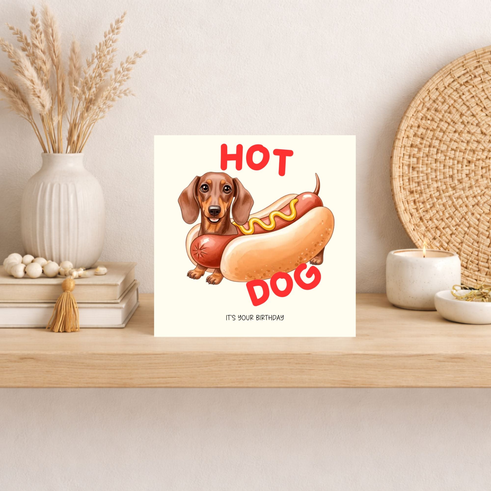 Funny Hot Dog Birthday Card – Sausage Dog Birthday Card – Dachshund Birthday Card – Cute Pun Birthday Card – Hot Dog Card
