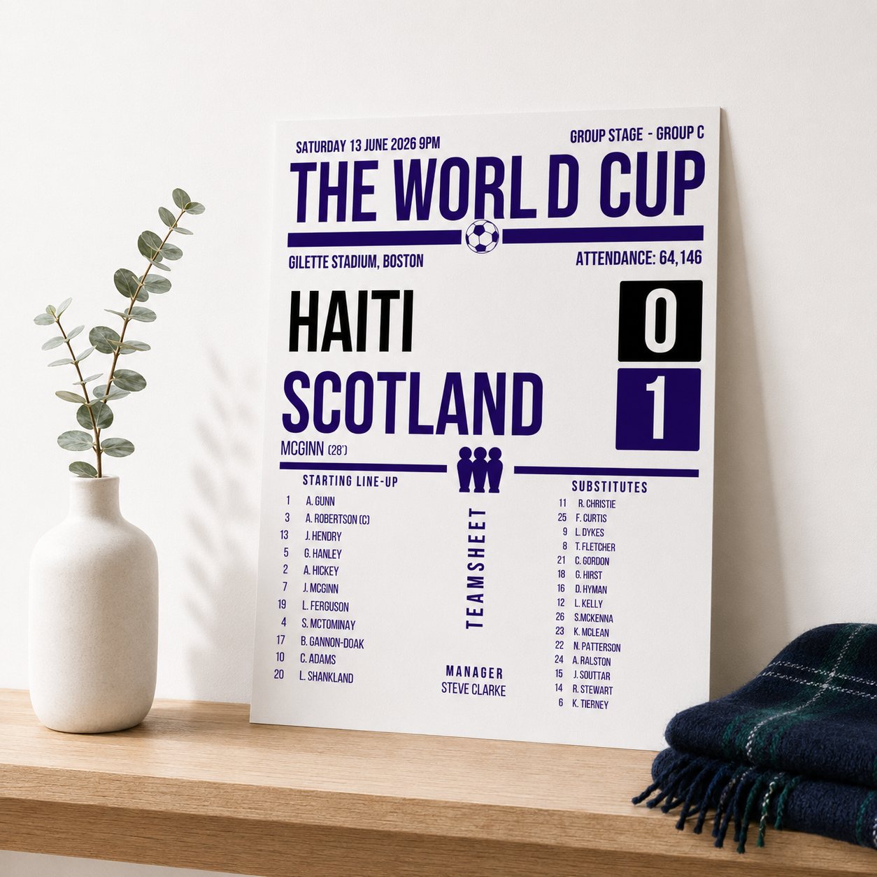 Scotland World Cup 2026 Haiti 0-1 Scotland A4 Print | Matchday Team Sheet Poster