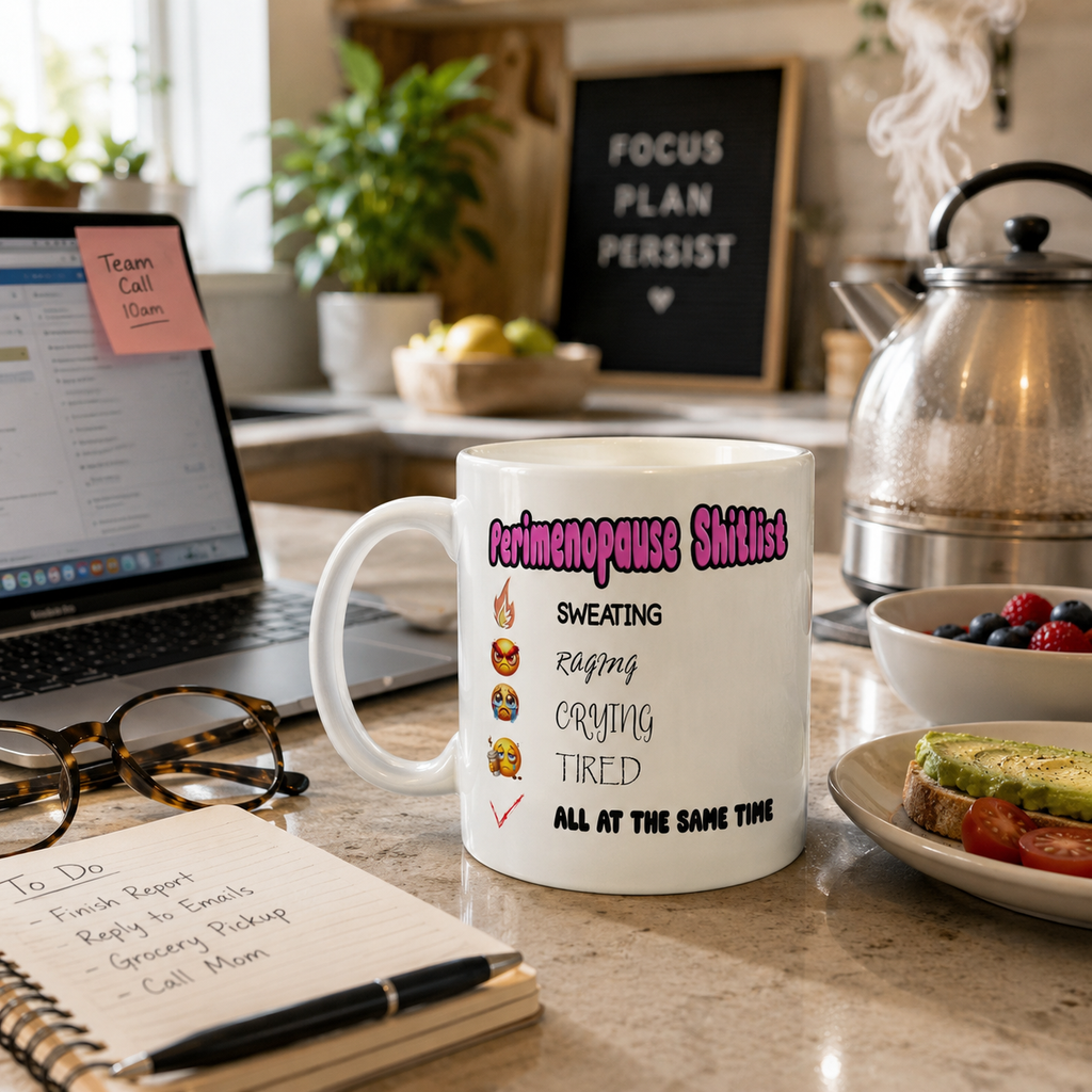 Funny Perimenopause Mug – “Perimenopause s***list” - Humorous Quote Coffee Cup – Menopause Gift for Women
