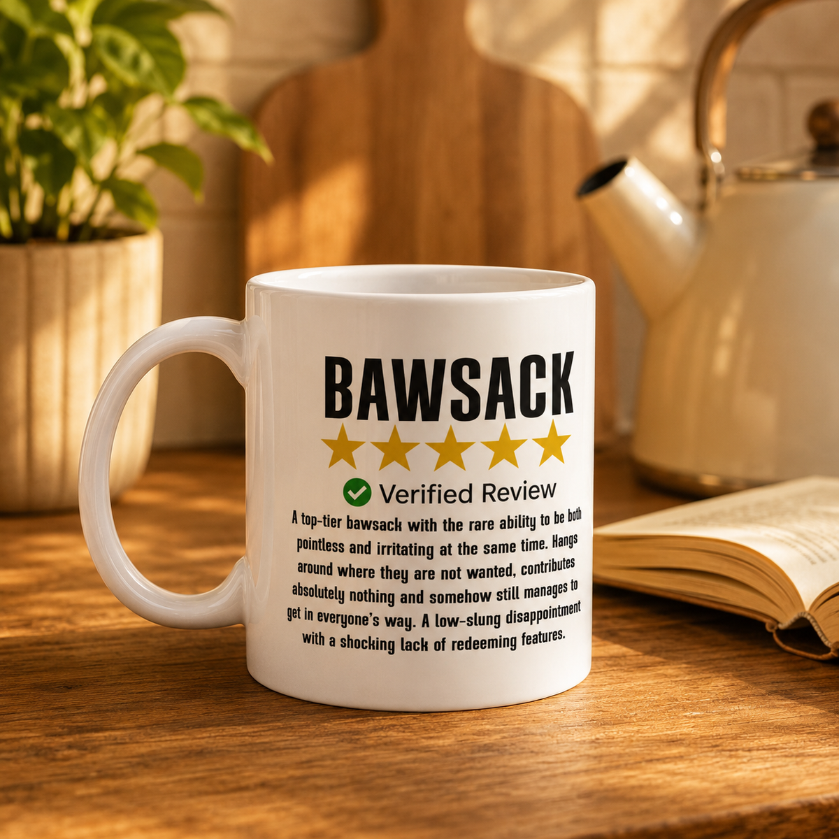 Bawsack Scottish slang mug – funny five-star review print