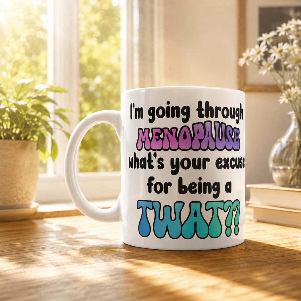 Funny Perimenopause Mug – “What’s your excuse for being a twat” - Humorous Quote Coffee Cup – Menopause Gift for Women