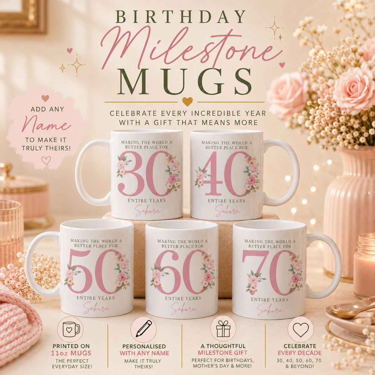 choice of milestone birthday mugs