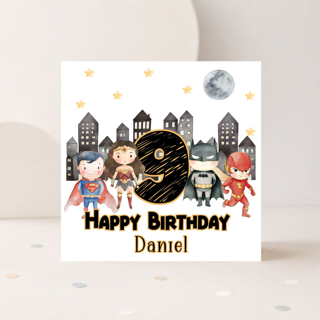 Personalised Superhero Birthday Card – Any Age & Name | Boys Birthday Card | Superman Batman Flash Wonder Woman