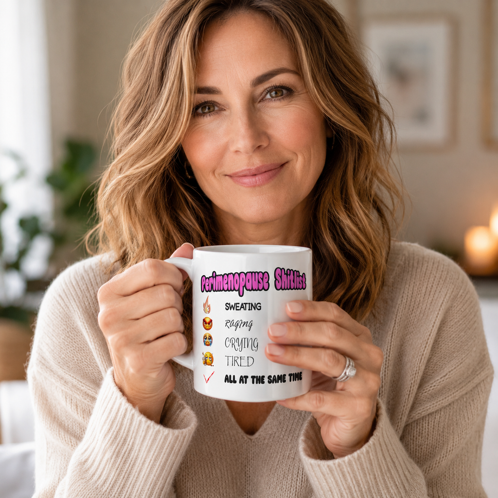 Funny Perimenopause Mug – “Perimenopause s***list” - Humorous Quote Coffee Cup – Menopause Gift for Women