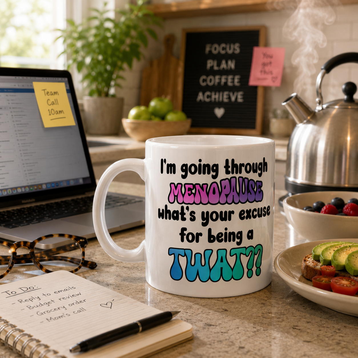 Funny Perimenopause Mug – “What’s your excuse for being a twat” - Humorous Quote Coffee Cup – Menopause Gift for Women