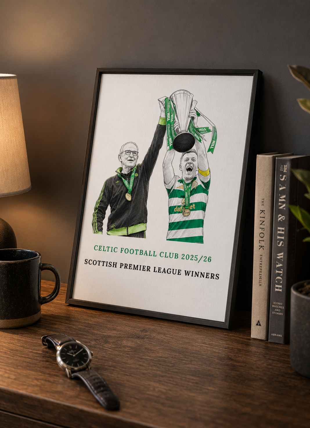 Framed artwork celebrating Celtic Football Club's Scottish Premier League 