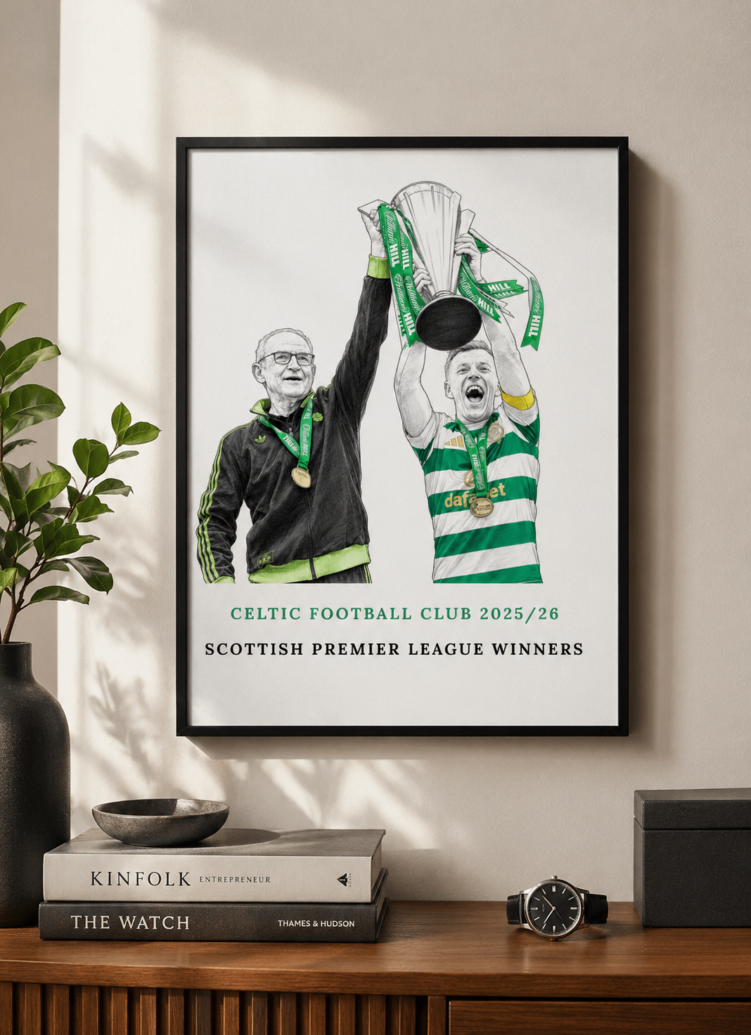 Celtic FC 2025/26 league winners hand-drawn A4 print