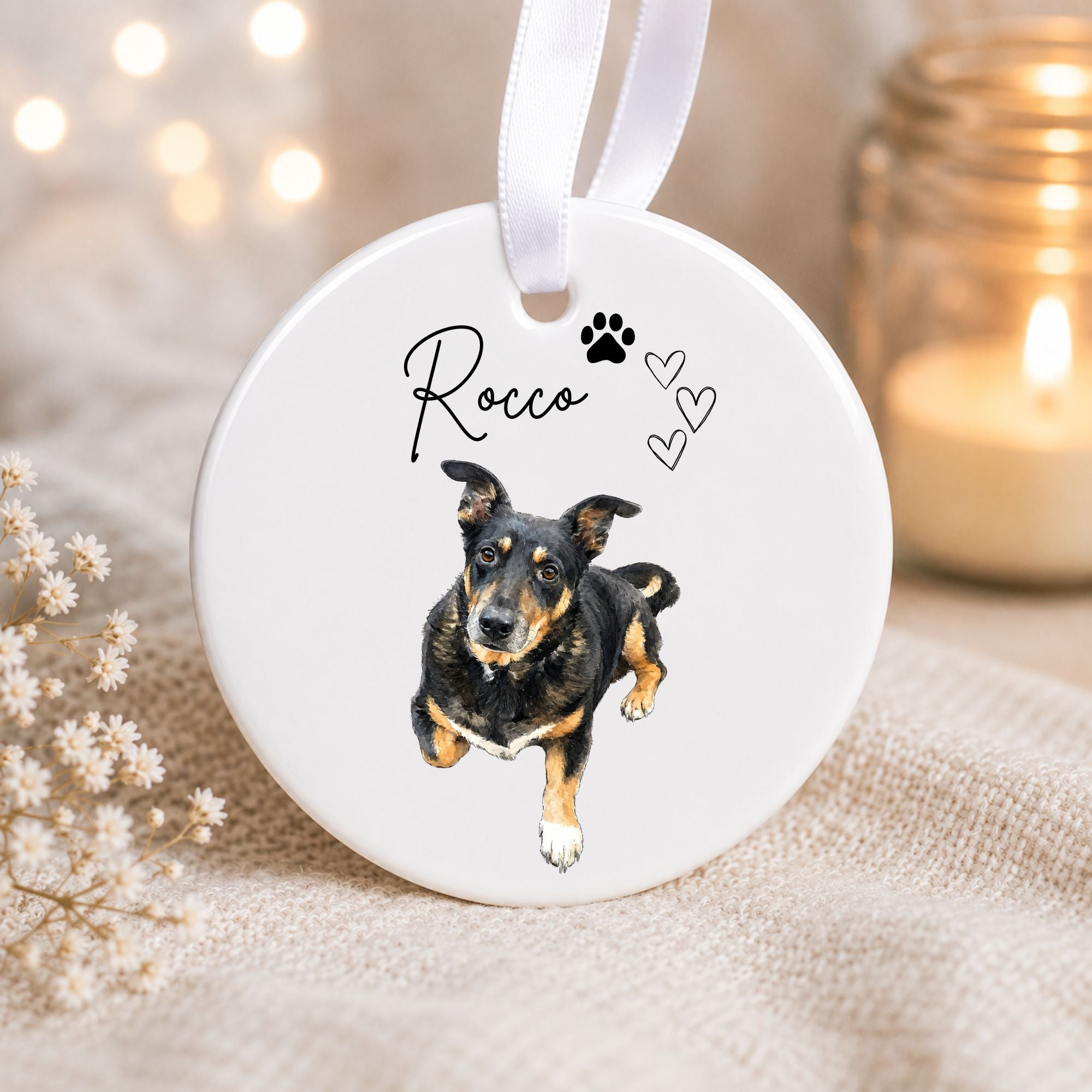 Personalised Pet Memorial Print or Ceramic Ornament | Custom Pet Loss Gift | A4 Print, Heart or Circle Keepsake