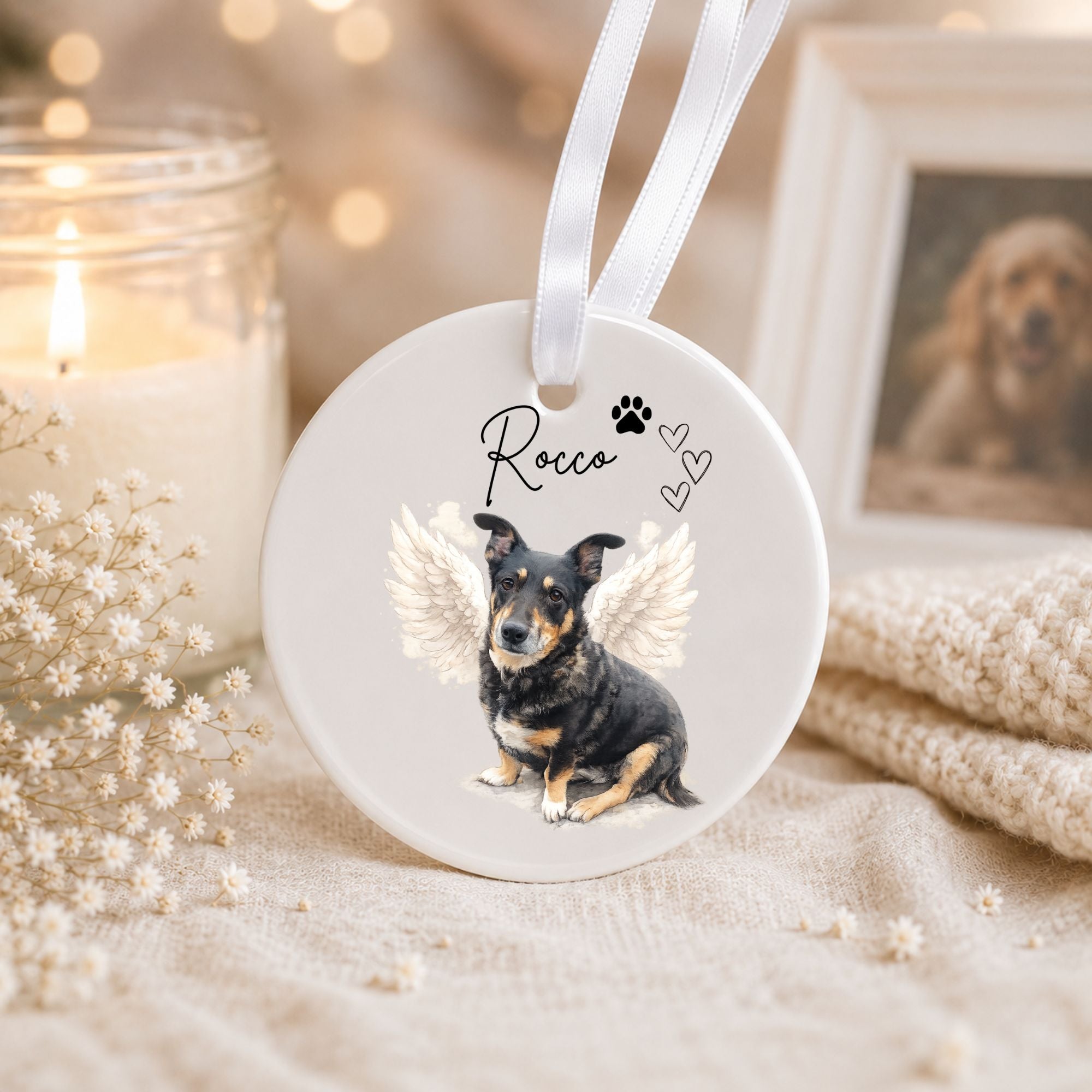 Personalised Pet Memorial Print or Ceramic Ornament | Custom Pet Loss Gift | A4 Print, Heart or Circle Keepsake