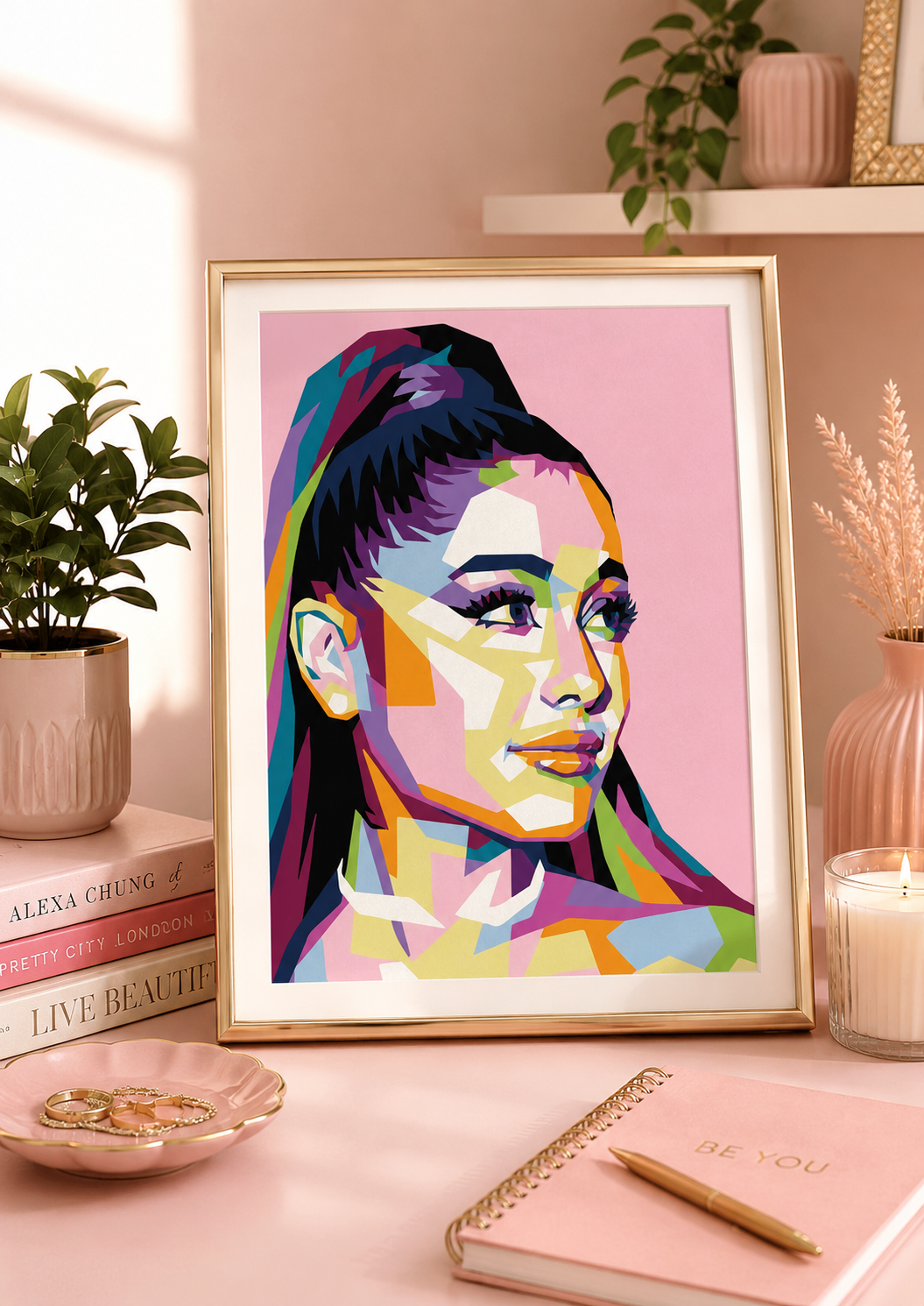 Ariana Grande Inspired Geometric Pop Art Print – A4 Unframed Matte Photo Print