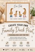 Personalised Family Duck Print – Custom Family Name A4 Wall Art Gift