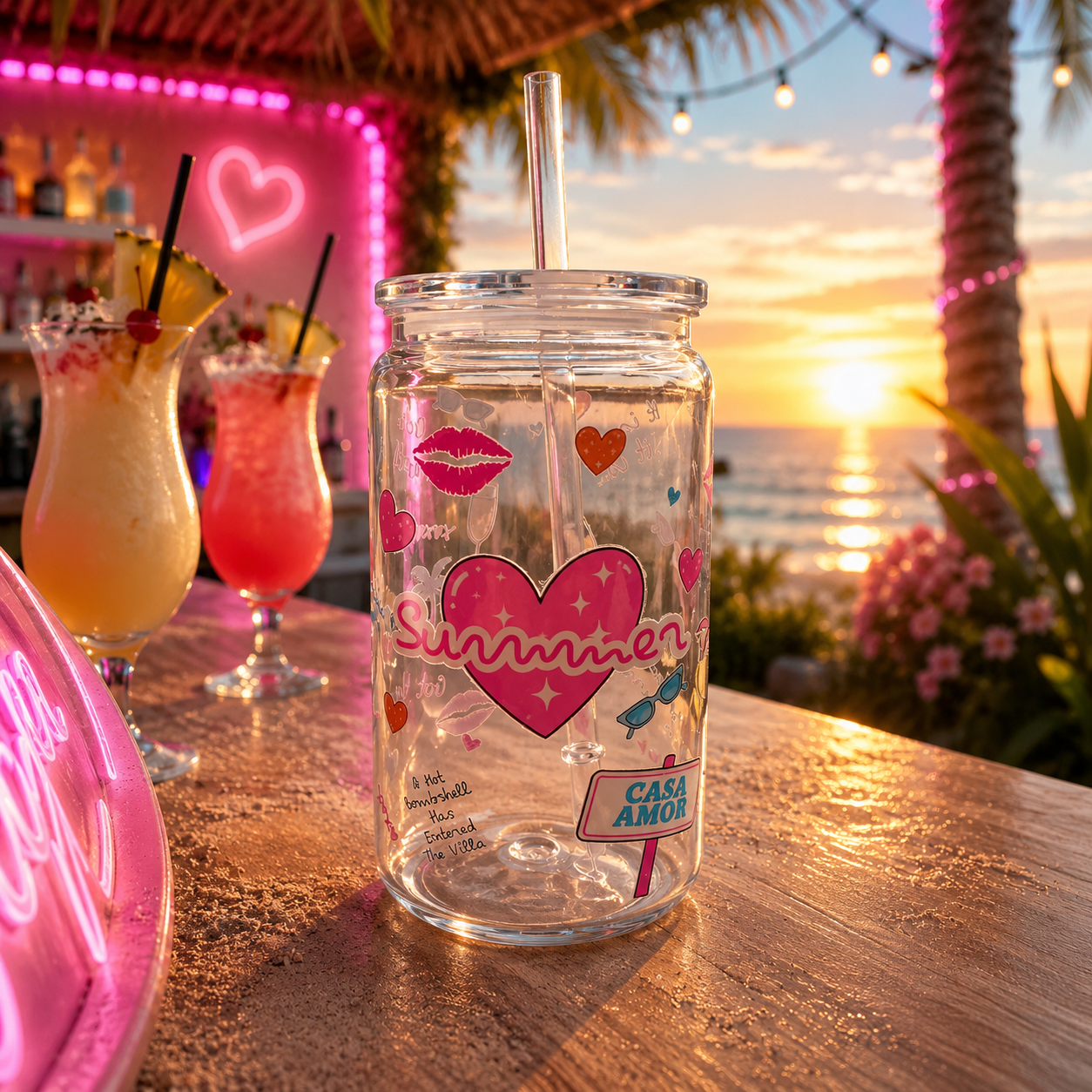 Personalised Love Island Inspired Libbey Cup | Custom Name Tumbler with Straw | Summer Reusable Iced Coffee Cup | Casa Amor Gift