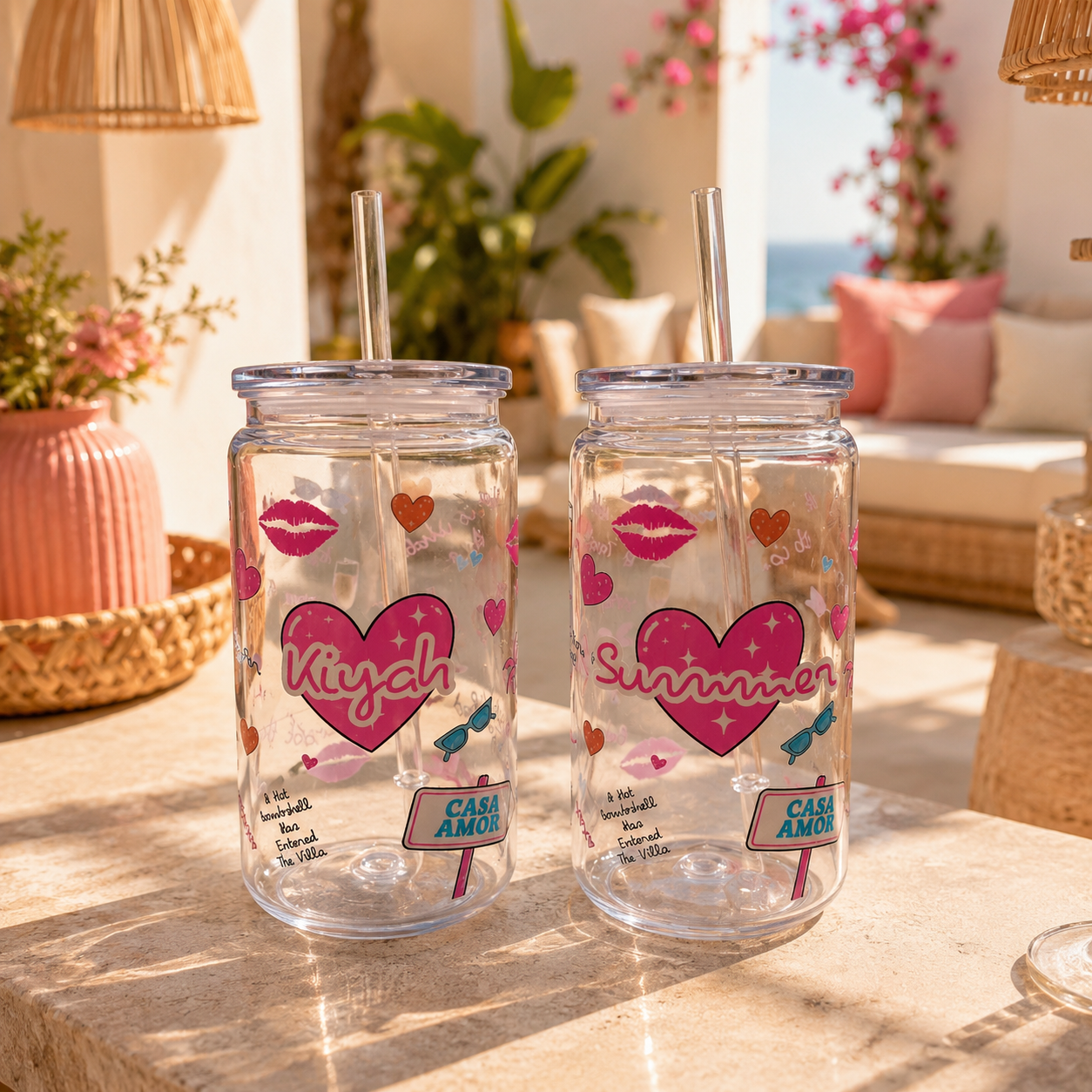 Personalised Love Island Inspired Libbey Cup | Custom Name Tumbler with Straw | Summer Reusable Iced Coffee Cup | Casa Amor Gift