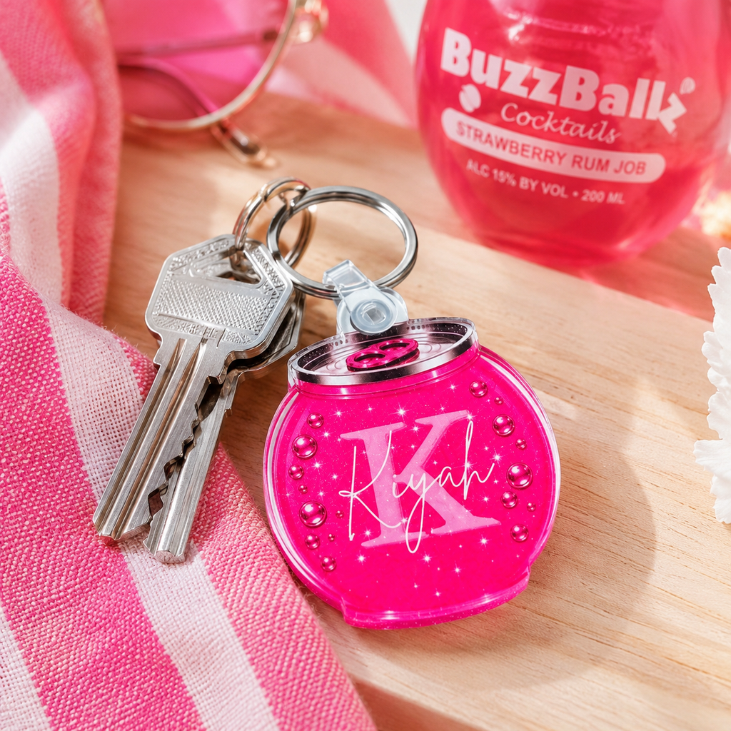 Personalised Glitter Soda Can Keyring | 14 Colours | Custom Name Keychain Gift