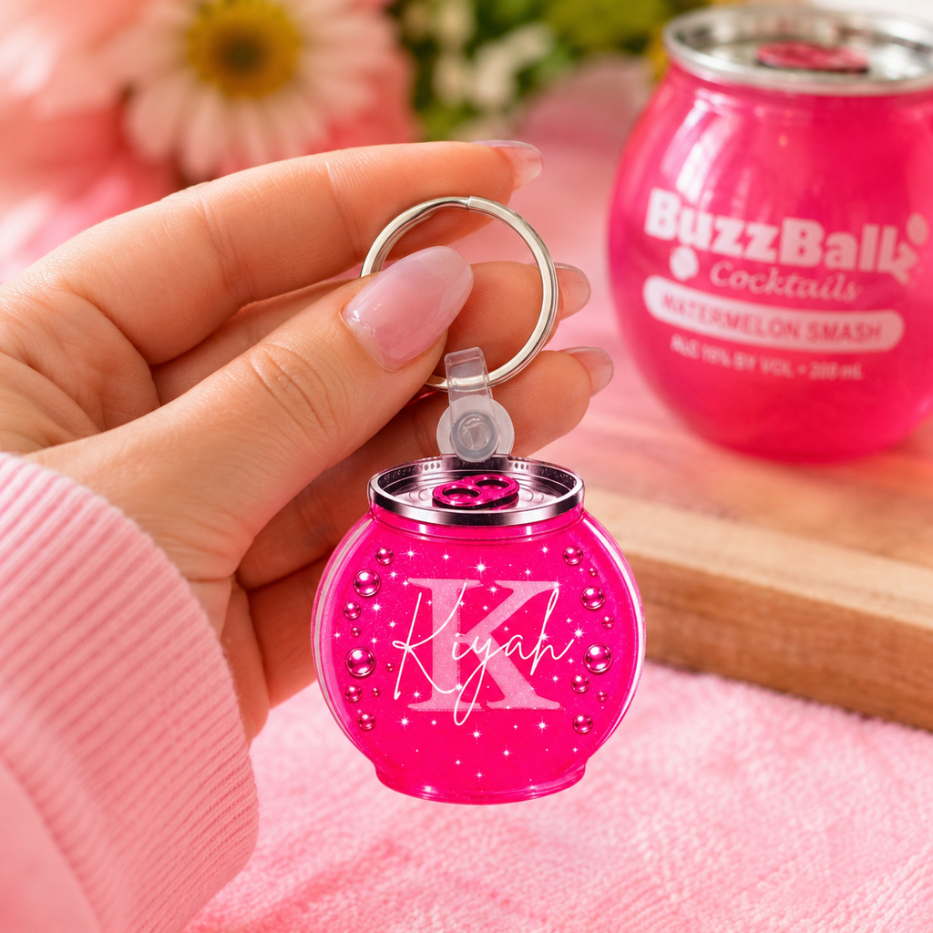 Personalised Glitter Soda Can Keyring | 14 Colours | Custom Name Keychain Gift