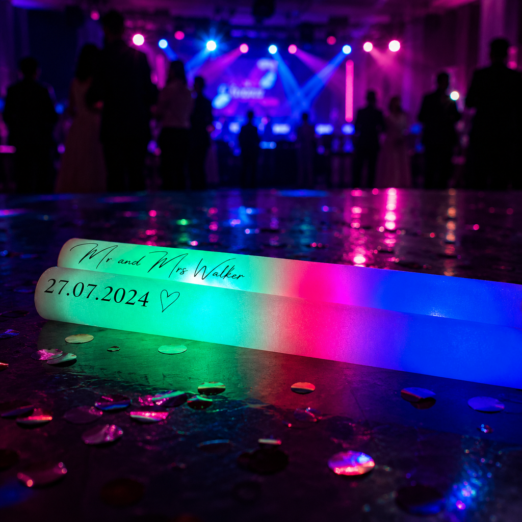 Personalised Wedding LED Glow Sticks | Wedding Reception Party Favours | Glow Stick Dance Floor Accessories
