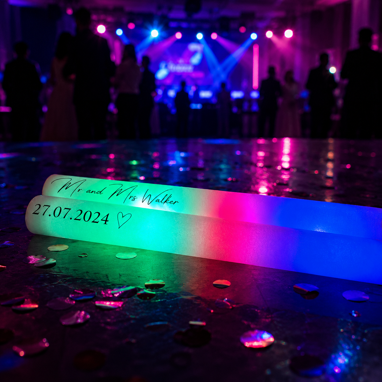 Personalised Wedding LED Glow Sticks | Wedding Reception Party Favours | Glow Stick Dance Floor Accessories