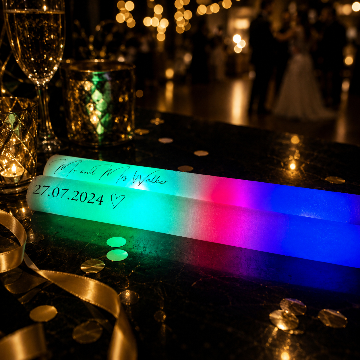 Personalised Wedding LED Glow Sticks | Wedding Reception Party Favours | Glow Stick Dance Floor Accessories