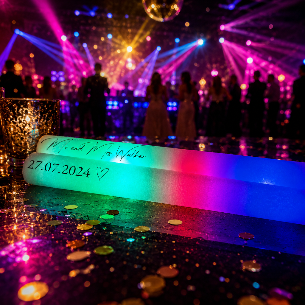 Personalised Wedding LED Glow Sticks | Wedding Reception Party Favours | Glow Stick Dance Floor Accessories