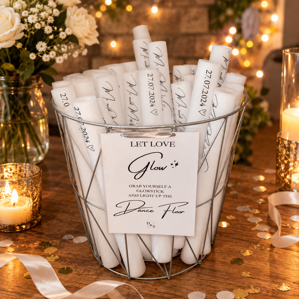 Personalised Wedding LED Glow Sticks | Wedding Reception Party Favours | Glow Stick Dance Floor Accessories