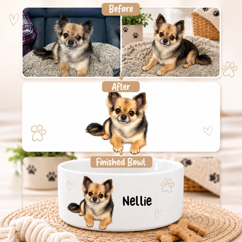 Personalised Cartoon Pet Bowl – Custom Dog or Cat Bowl from Your Photos