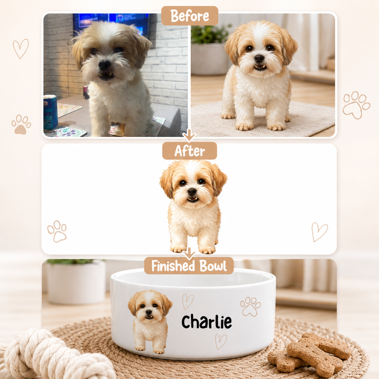 Personalised Cartoon Pet Bowl – Custom Dog or Cat Bowl from Your Photos