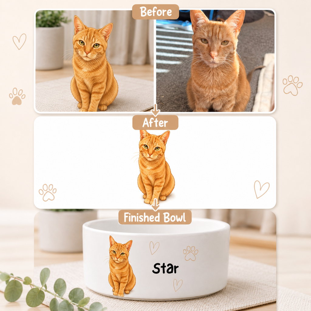 Personalised Cartoon Pet Bowl – Custom Dog or Cat Bowl from Your Photos