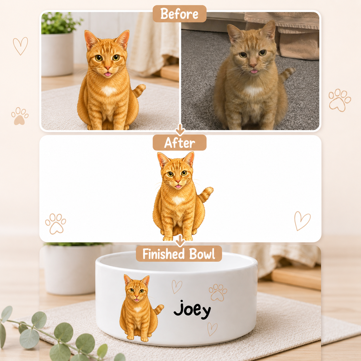 Personalised Cartoon Pet Bowl – Custom Dog or Cat Bowl from Your Photos