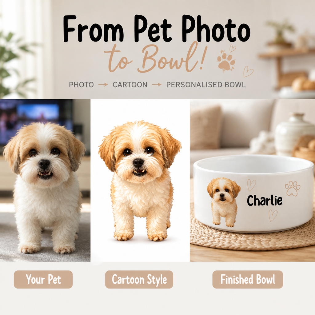 Personalised Cartoon Pet Bowl – Custom Dog or Cat Bowl from Your Photos
