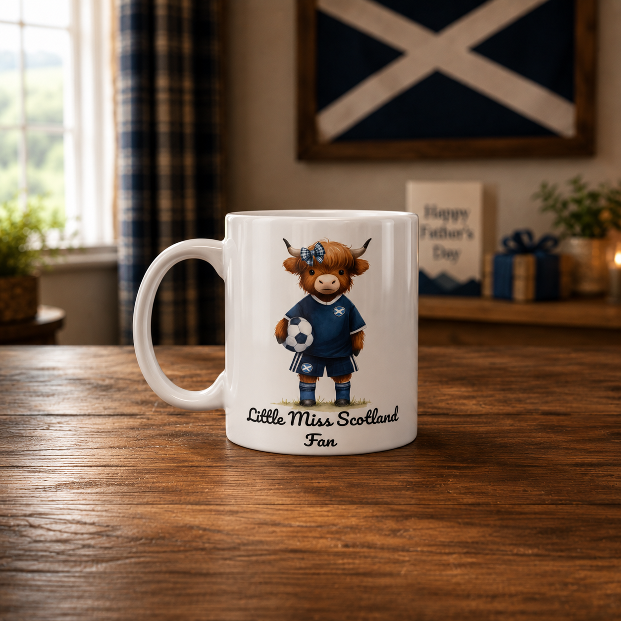 Little Miss Scotland Fan Mug – Highland Cow Scotland Football Ceramic Mug – Scottish Gift for Girls