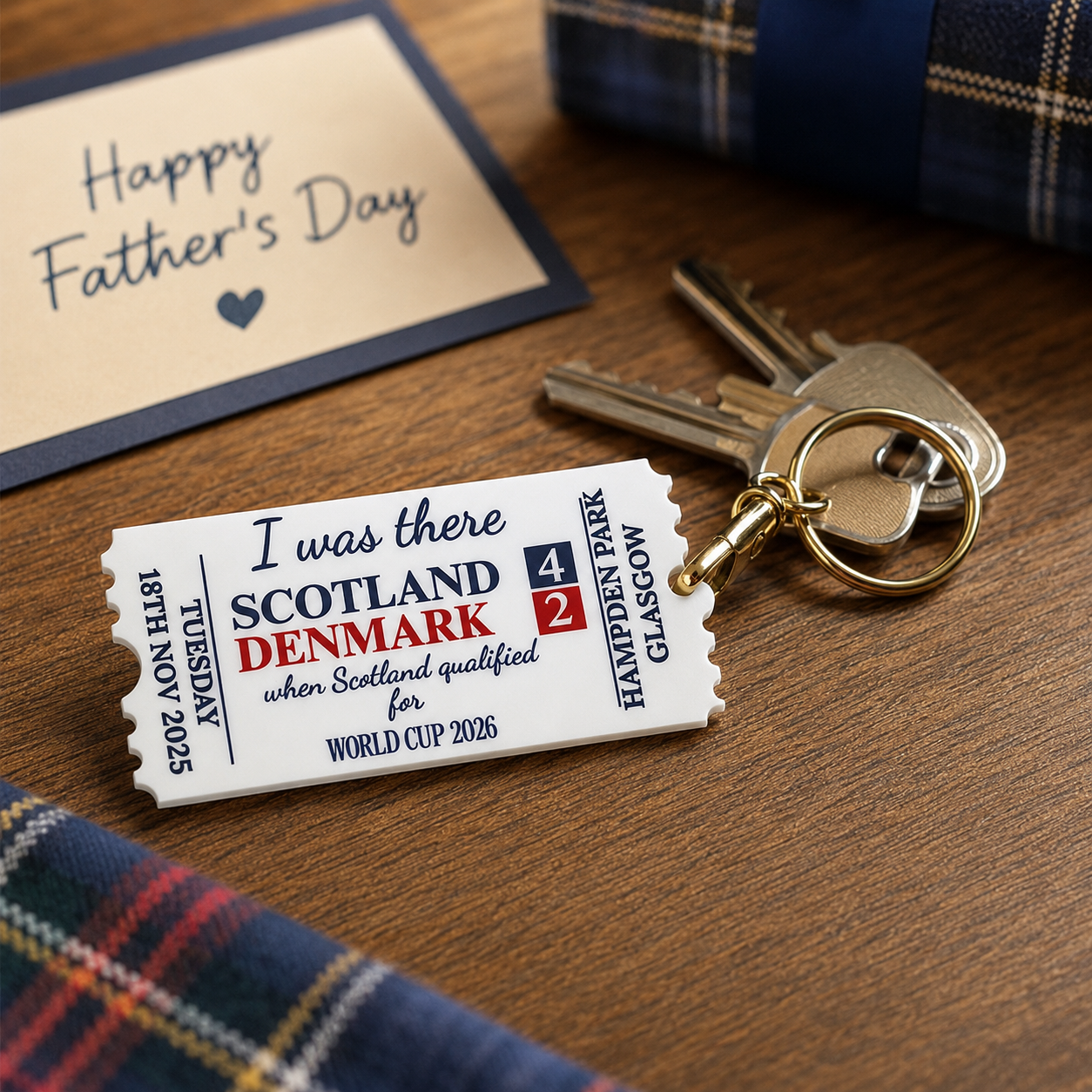 Scotland v Denmark 4-2 Hampden Park Acrylic Ticket Keyring – World Cup 2026 Keepsake
