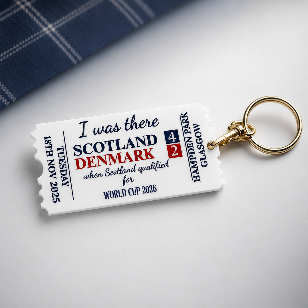 Scotland v Denmark 4-2 Hampden Park Acrylic Ticket Keyring – World Cup 2026 Keepsake