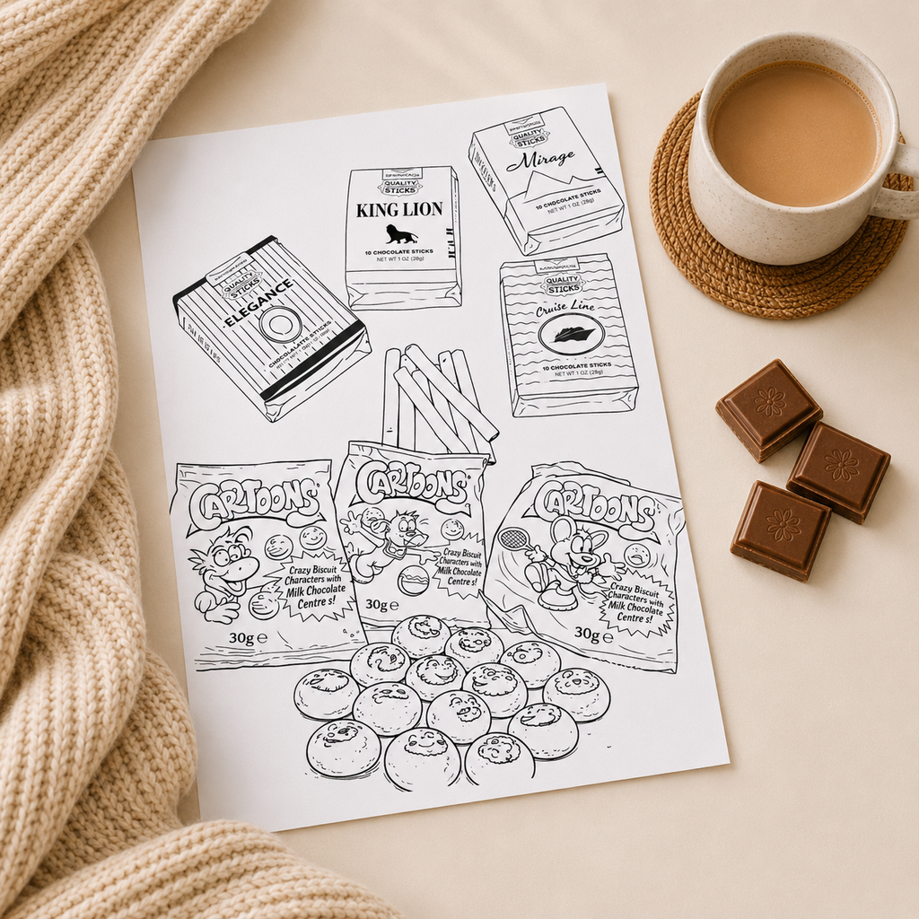 Nostalgia Food Colouring Book – Retro Snacks & Sweets A4 Colouring Pages
