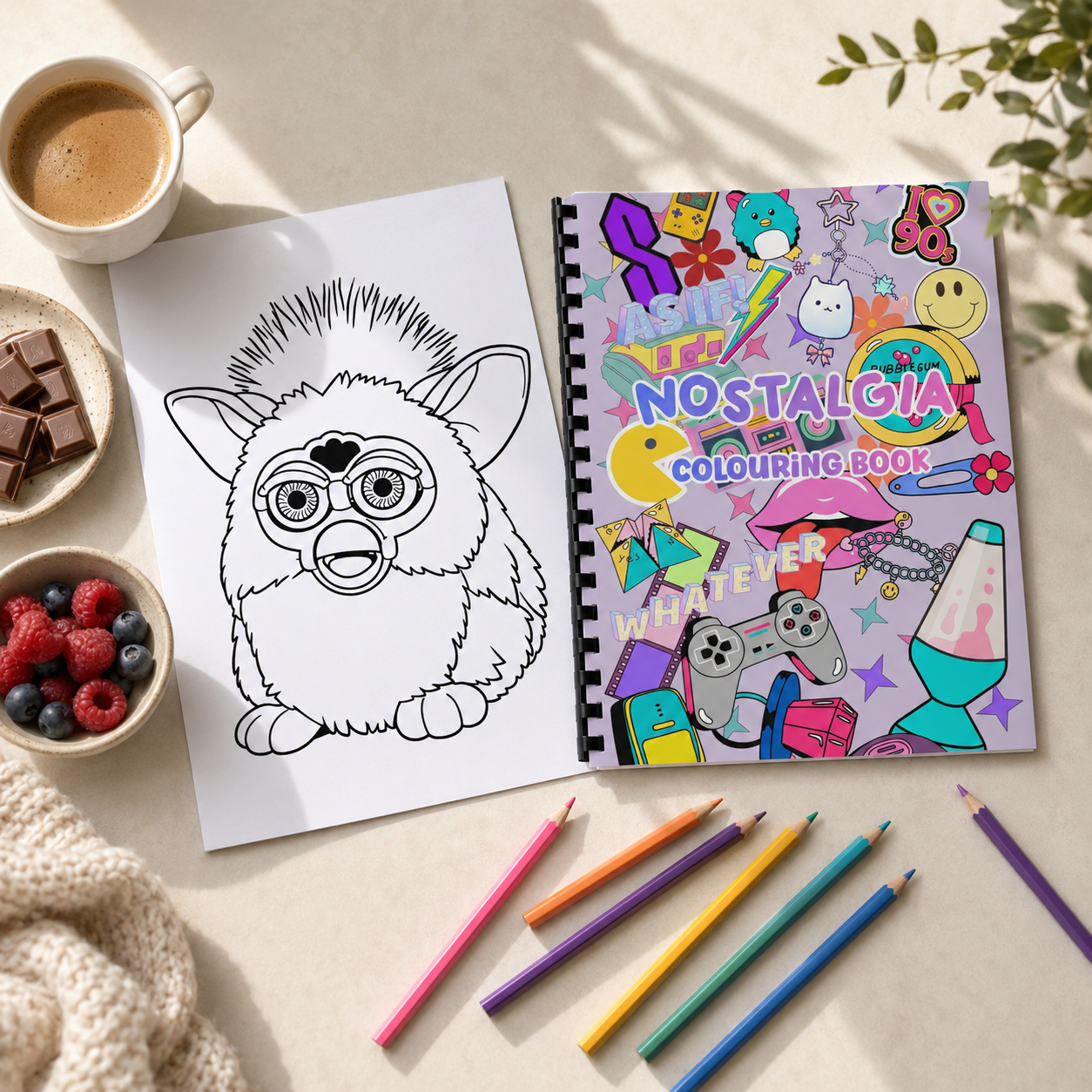 90s Nostalgia Colouring Book – 20 Page Retro Inspired A4 Colouring Book for Adults & Teens