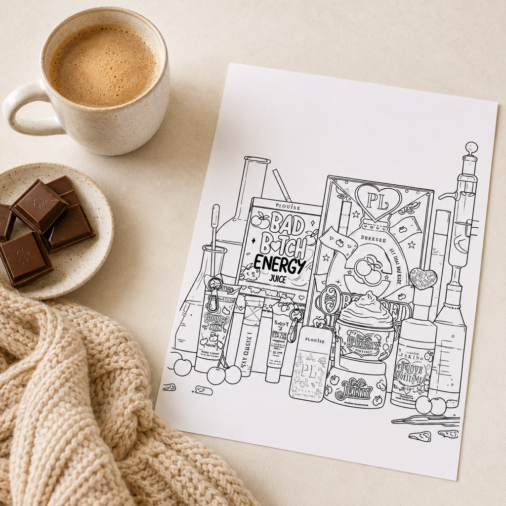 PLOUISE Inspired Colouring Book – 20 Page Beauty & Makeup Themed Colouring Book